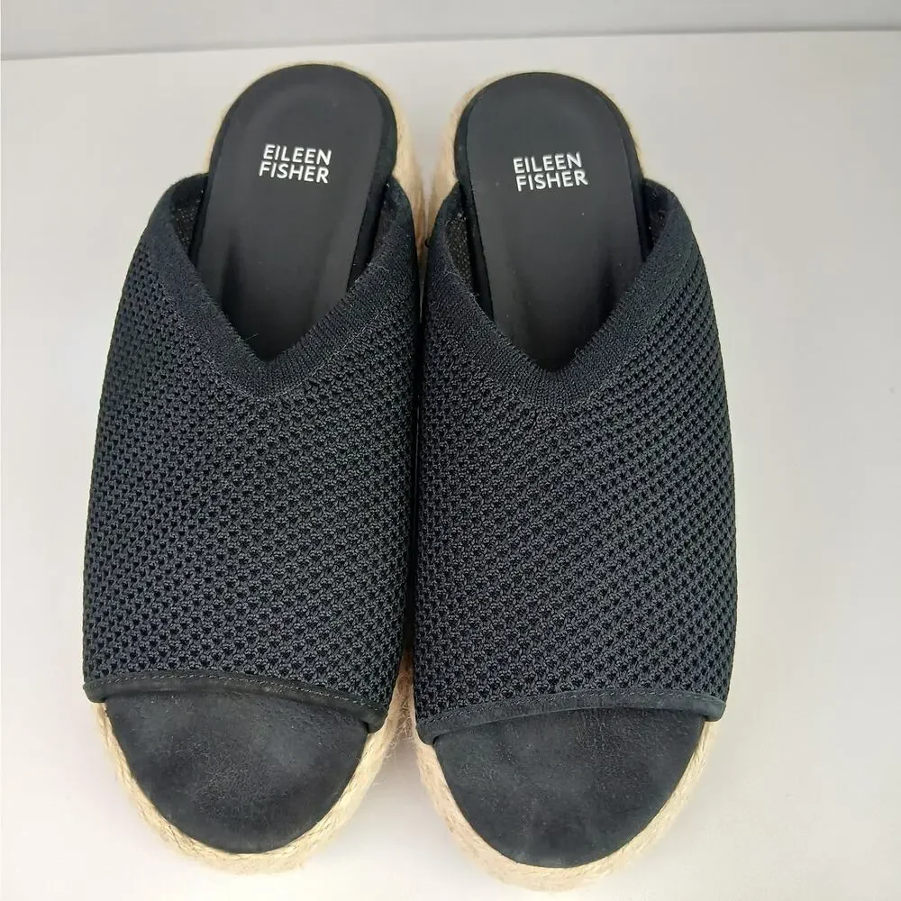 Eileen Fisher SZ 9.5 Tali Recycled Stretch Knit Espadrille Wedge Sandals